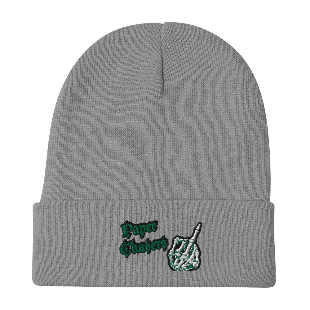 Paper Chasers Embroidered Middle Finger Skeleton Beanie