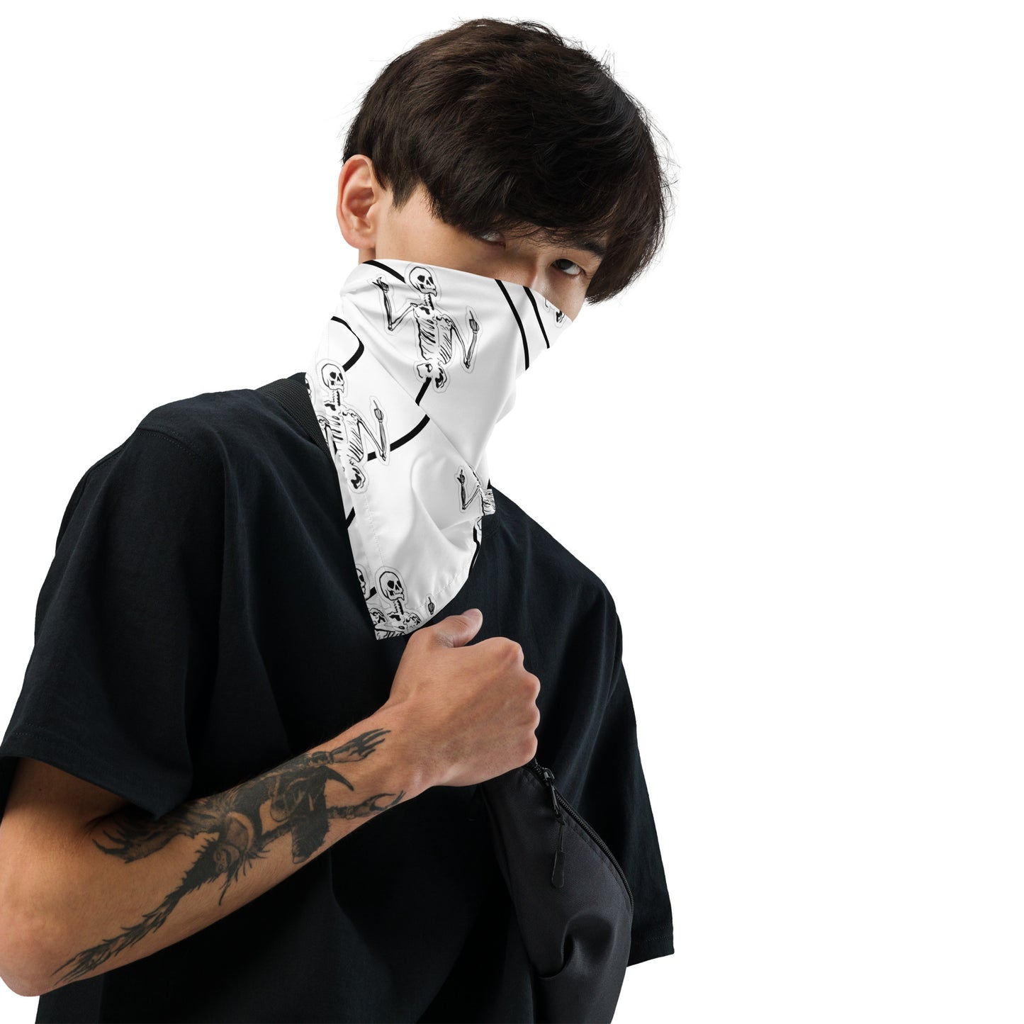 Skeleton Wavey Black Print Bandana