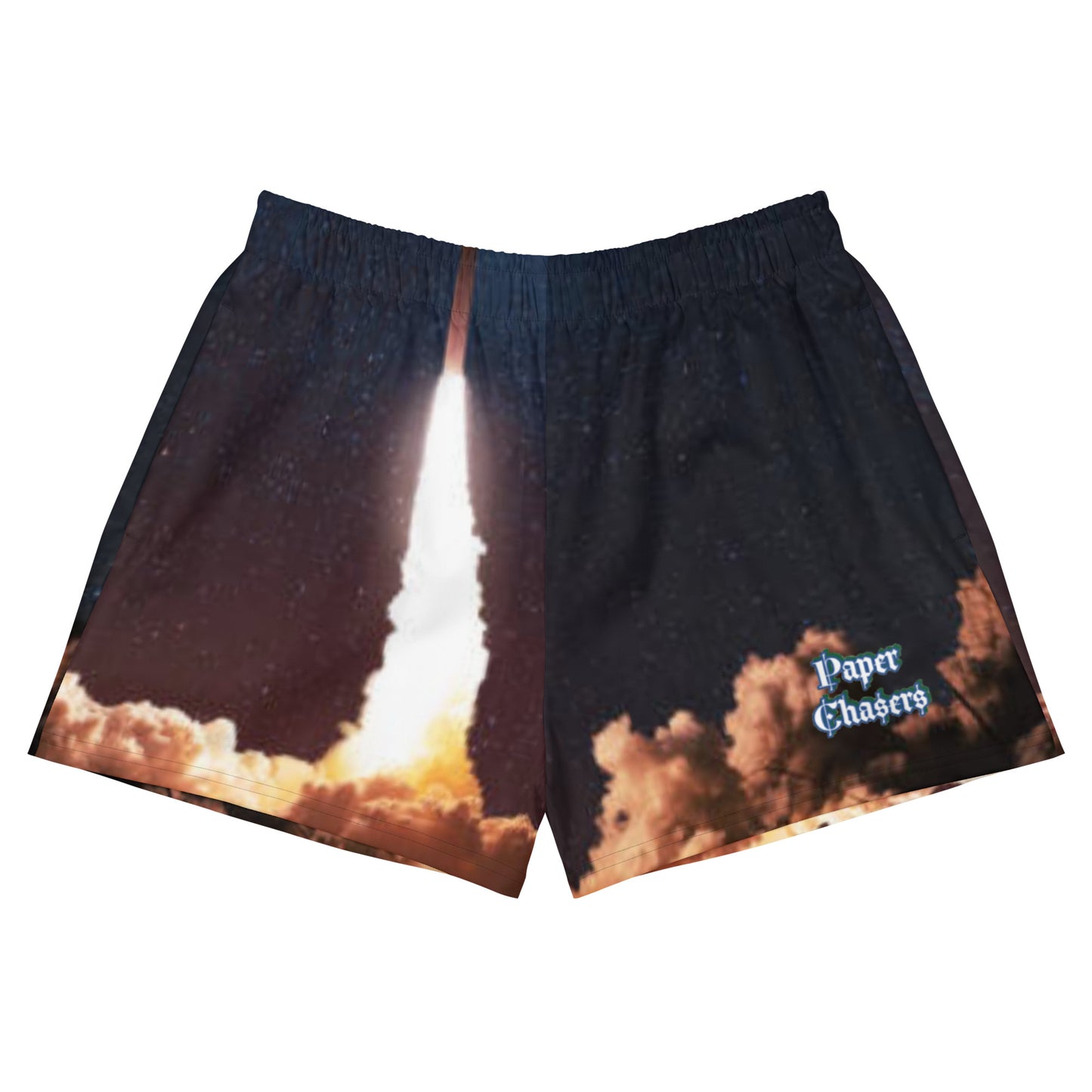 Paper Chasers Rocket Print Unisex Athletic Shorts