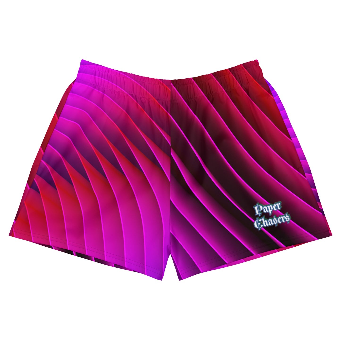 Paper Chasers Pink Neon Stripes Print Unisex Athletic Shorts