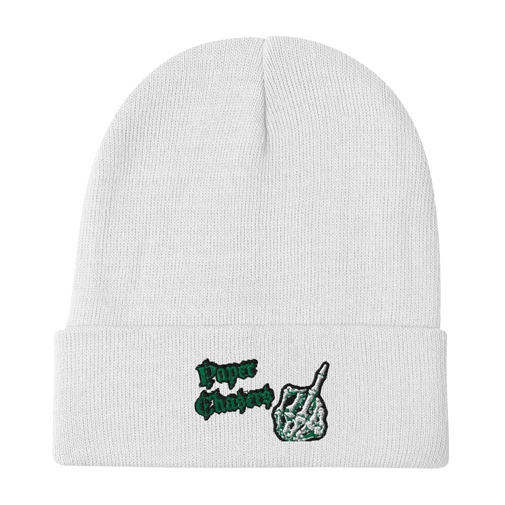 Paper Chasers Embroidered Middle Finger Skeleton Beanie